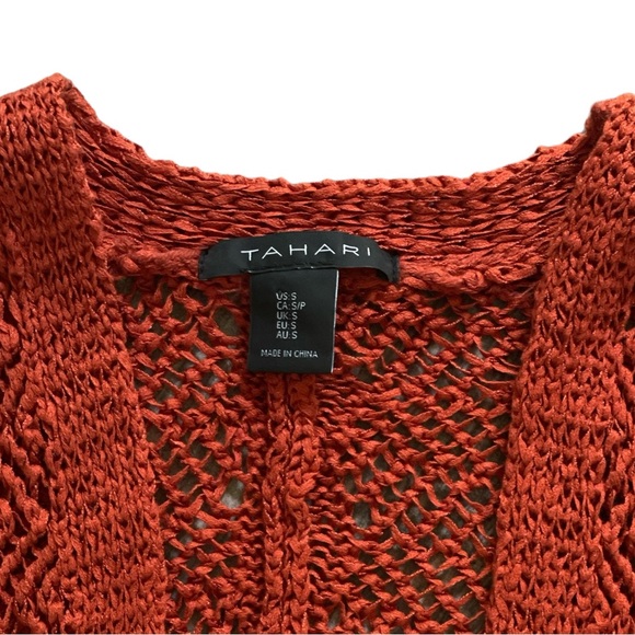 Tahari open knit cardigan burned orange 3/4 sleeve open front cotton blend Sz: S - Picture 6 of 9